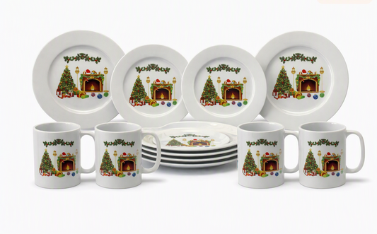 8‑Piece Christmas Ceramic Dinnerware Set for Four