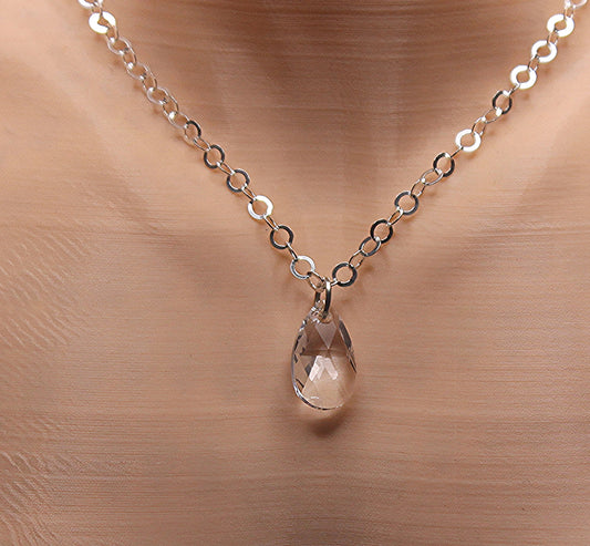 White Crystal Teardrop Necklace