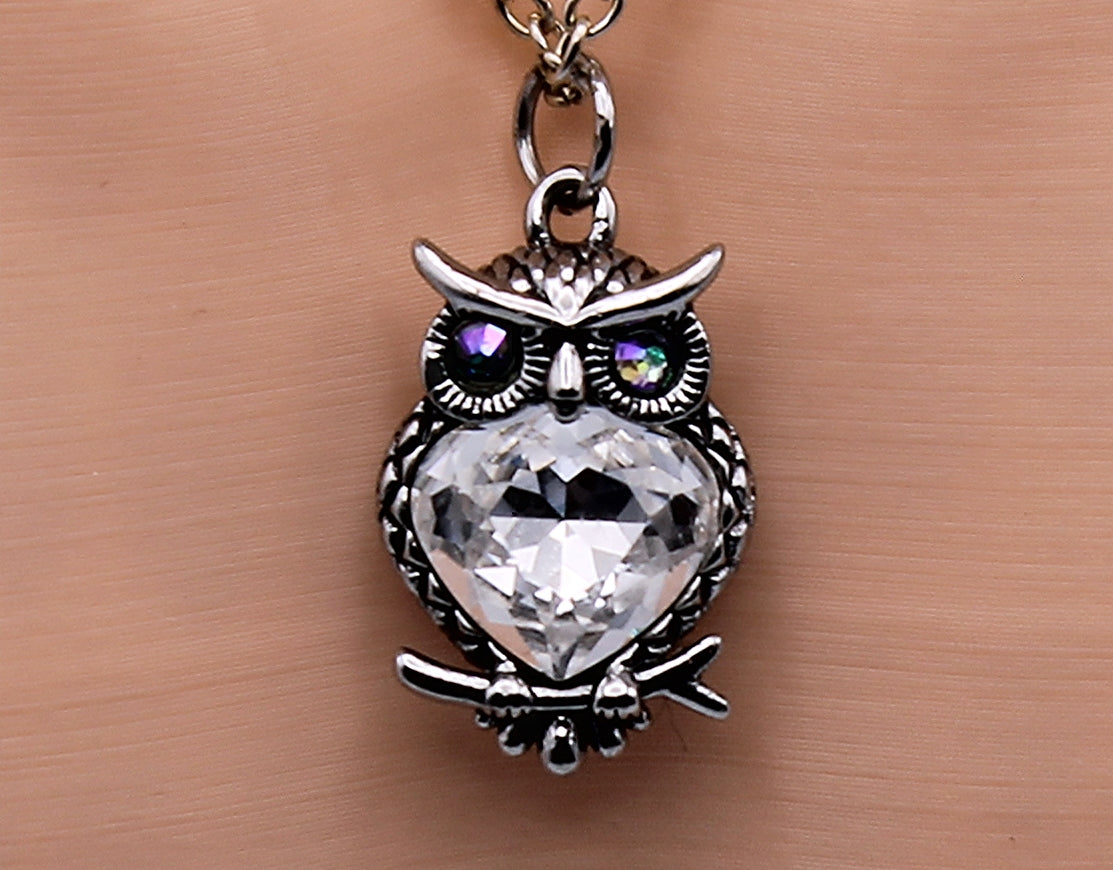 Silver Crystal Owl Necklace