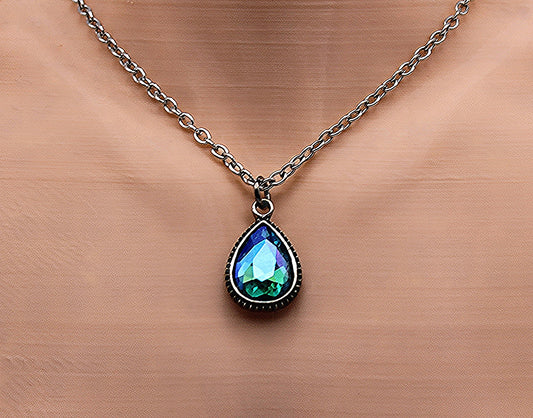 Iridescent Blue Stone Zirconia Teardrop Pendant